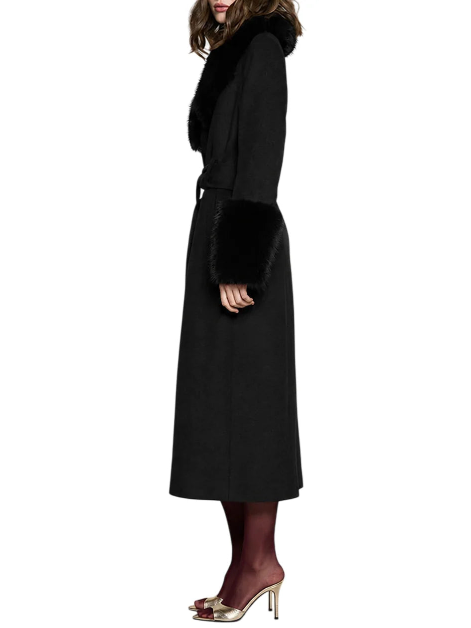 Relish cappotto donna misto lana con dettagli in ecopelliccia Records nero
