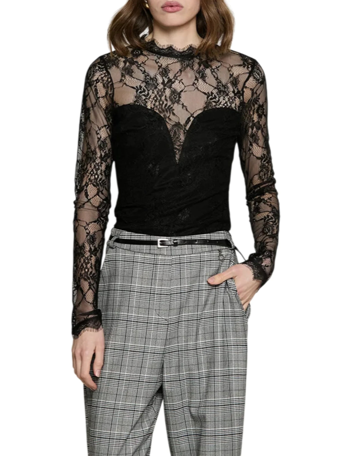 Relish body donna Said in pizzo manica lunga nero