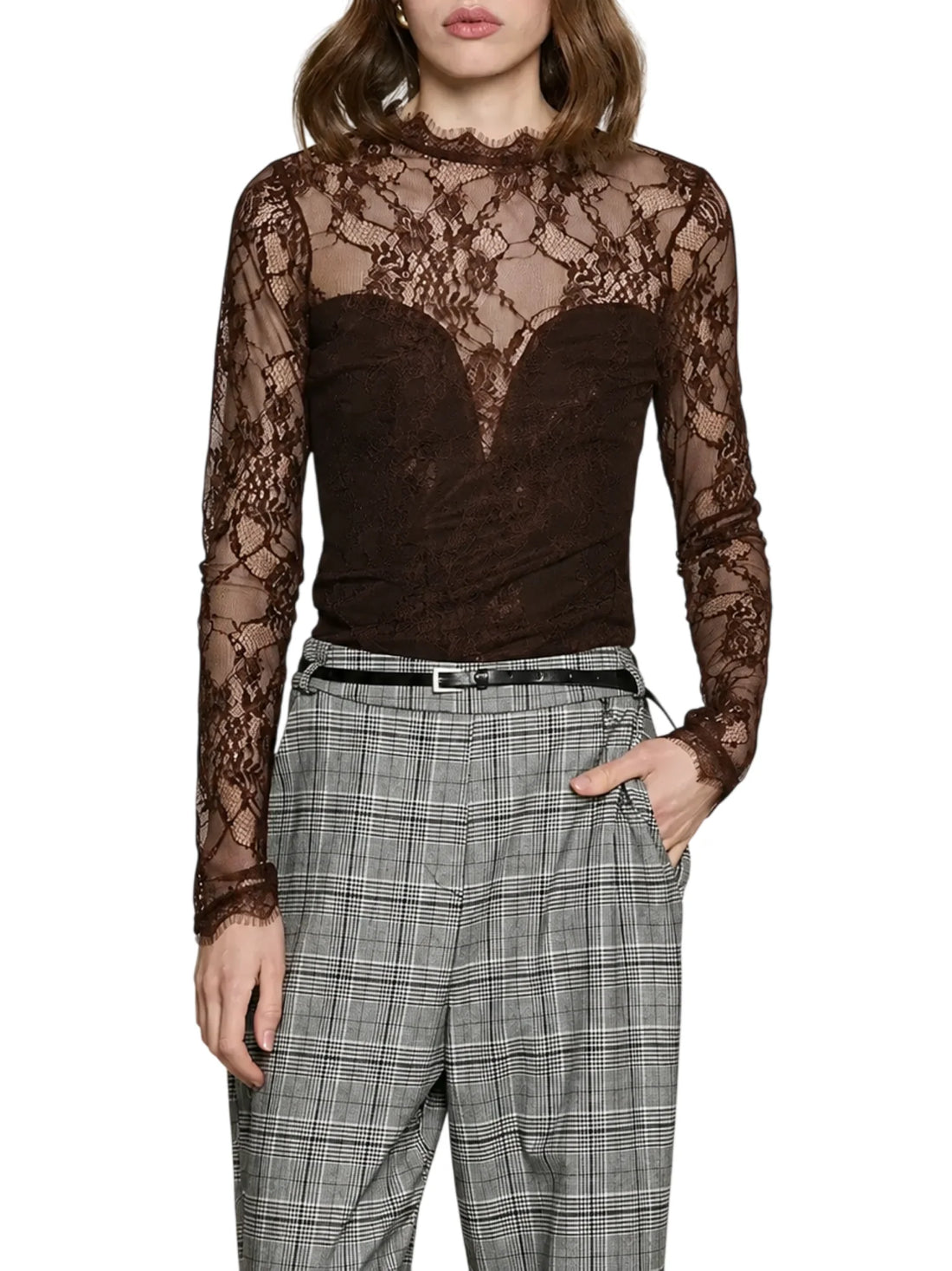 Relish body donna Said in pizzo manica lunga marrone