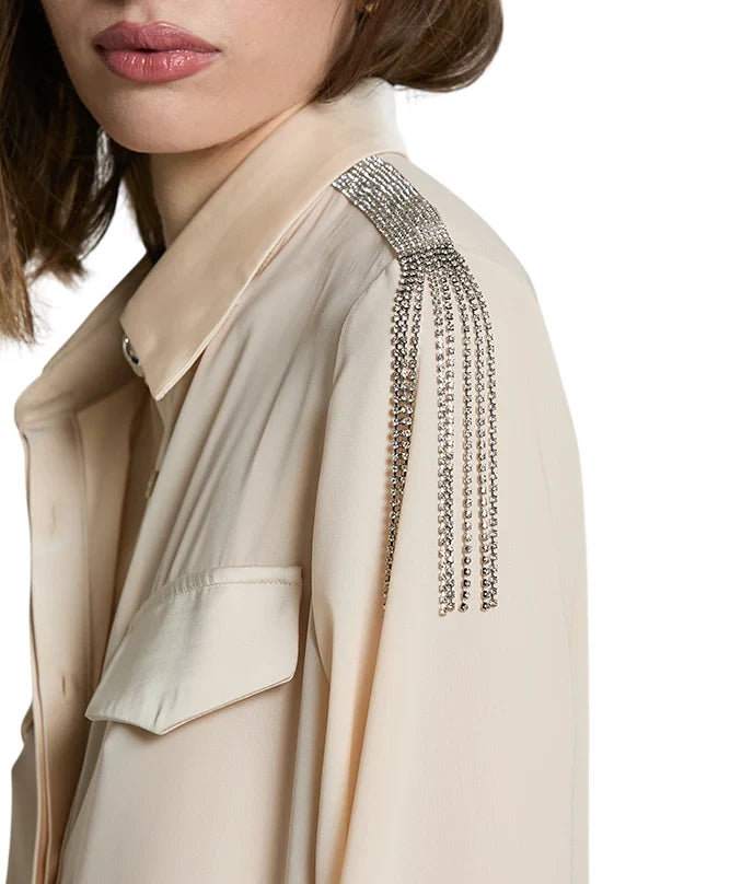 Relish camicia donna Serious in georgette con dettagli gioiello cipria