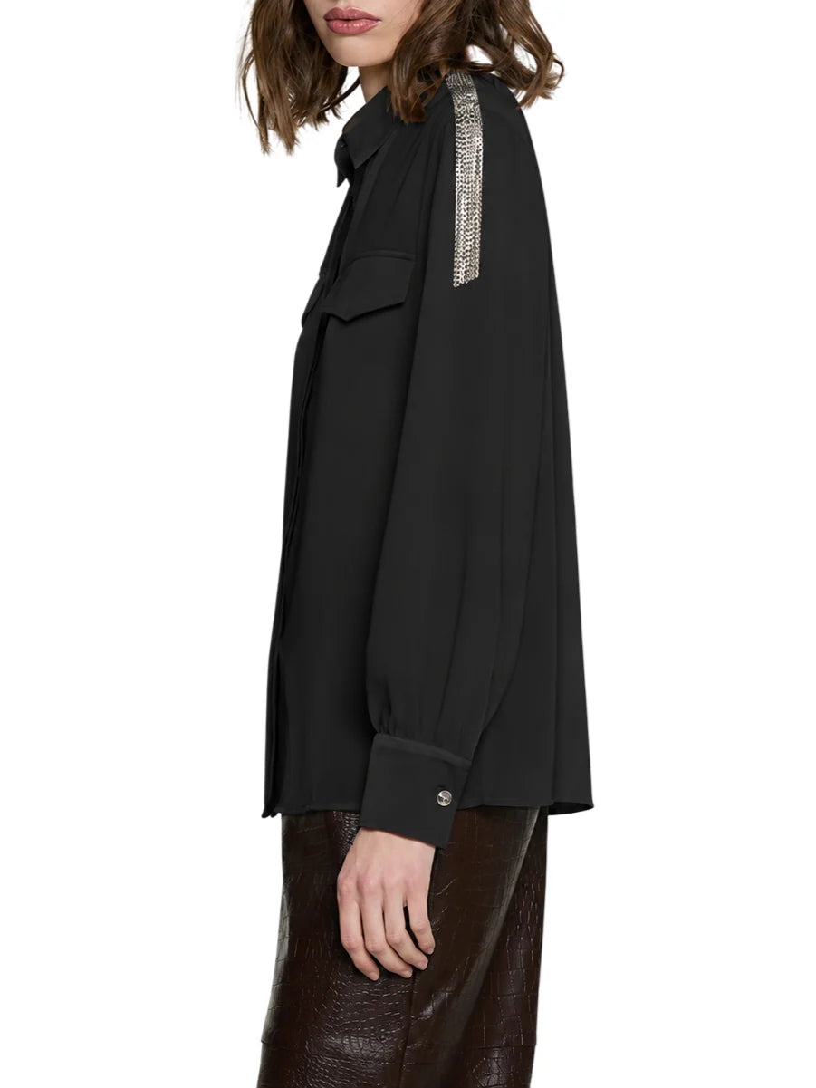 Relish camicia donna Serious in georgette con dettagli gioiello nero