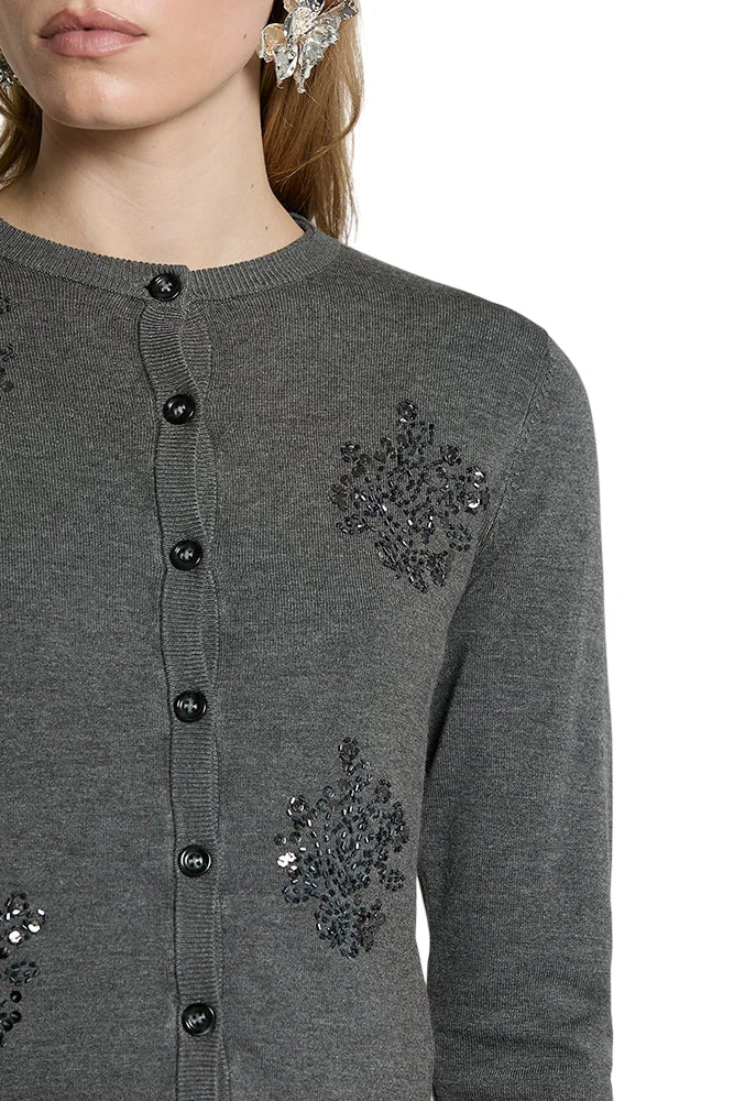 Relish cardigan donna Silvani con ricami gioiello grigio