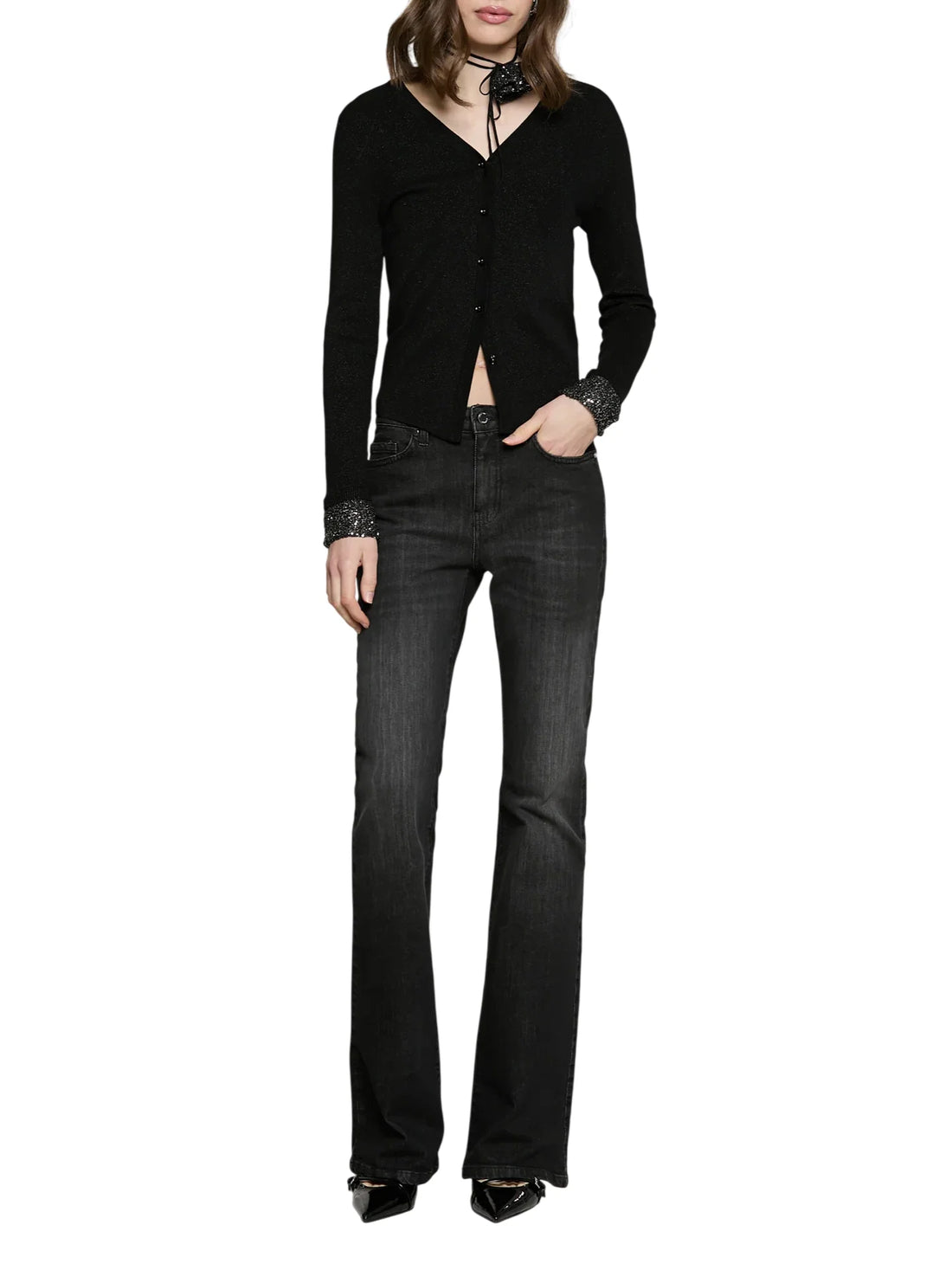 Relish cardigan donna Bordo con collarino floreale nero