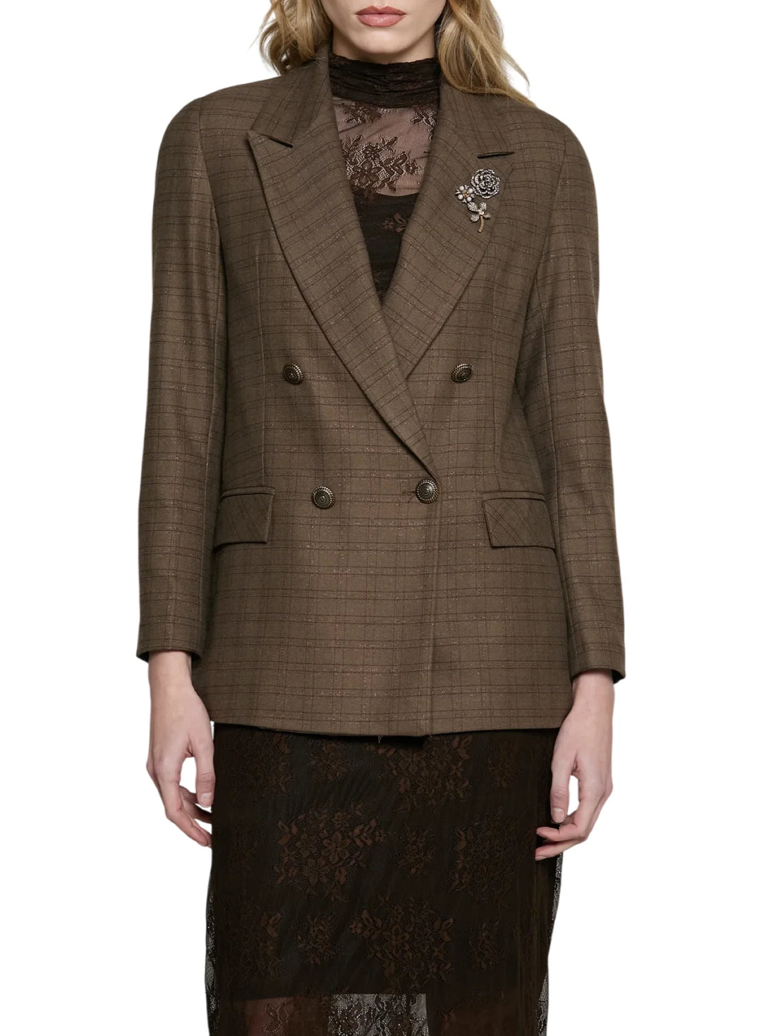 Relish giacca doppiopetto in fantasia check lurex Superior marrone