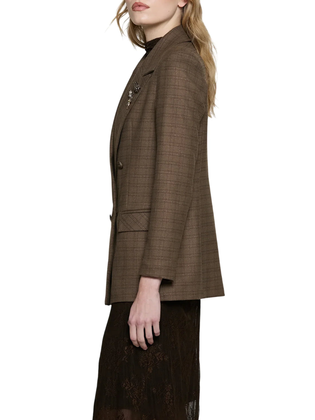 Relish giacca doppiopetto in fantasia check lurex Superior marrone