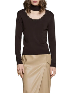 Relish maglia dolcevita donna Toxy con catenella marrone