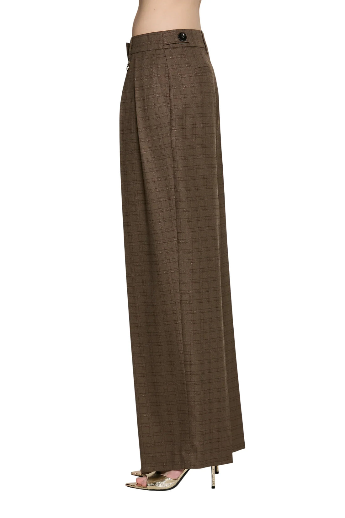 Relish pantaloni palazzo con pinces Tremiti trama check marrone