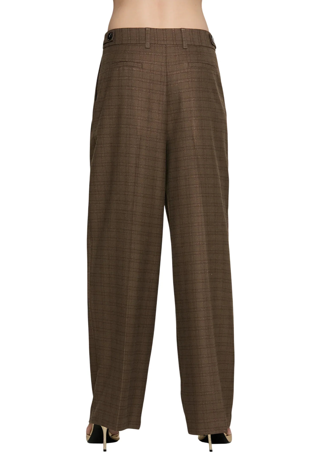 Relish pantaloni palazzo con pinces Tremiti trama check marrone