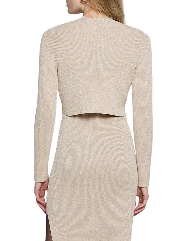 Relish cardigan Verity donna a costine lurex con applicazioni gioiello beige