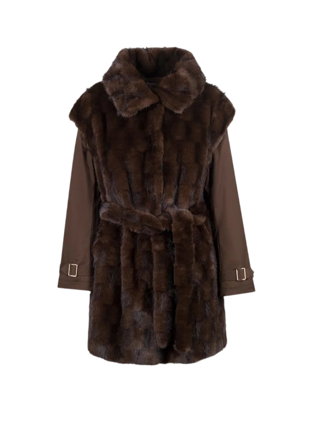 Sandro Ferrone pelliccia ecologica donna con cintura marrone
