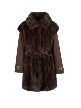 Sandro Ferrone pelliccia ecologica donna con cintura marrone S180YBGGIPSY CACAO Sandro FERRONE 