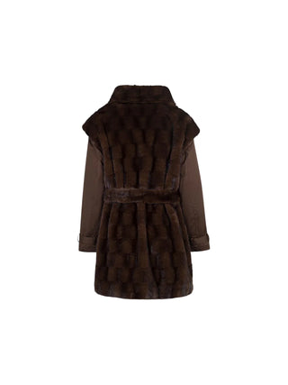 Sandro Ferrone pelliccia ecologica donna con cintura marrone S180YBGGIPSY CACAO Sandro FERRONE