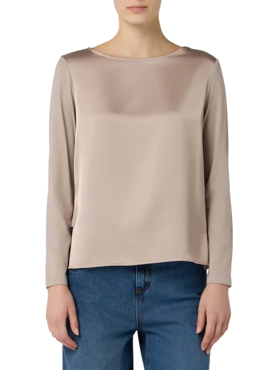 Sandro Ferrone blusa donna Minori bimateriale tortora