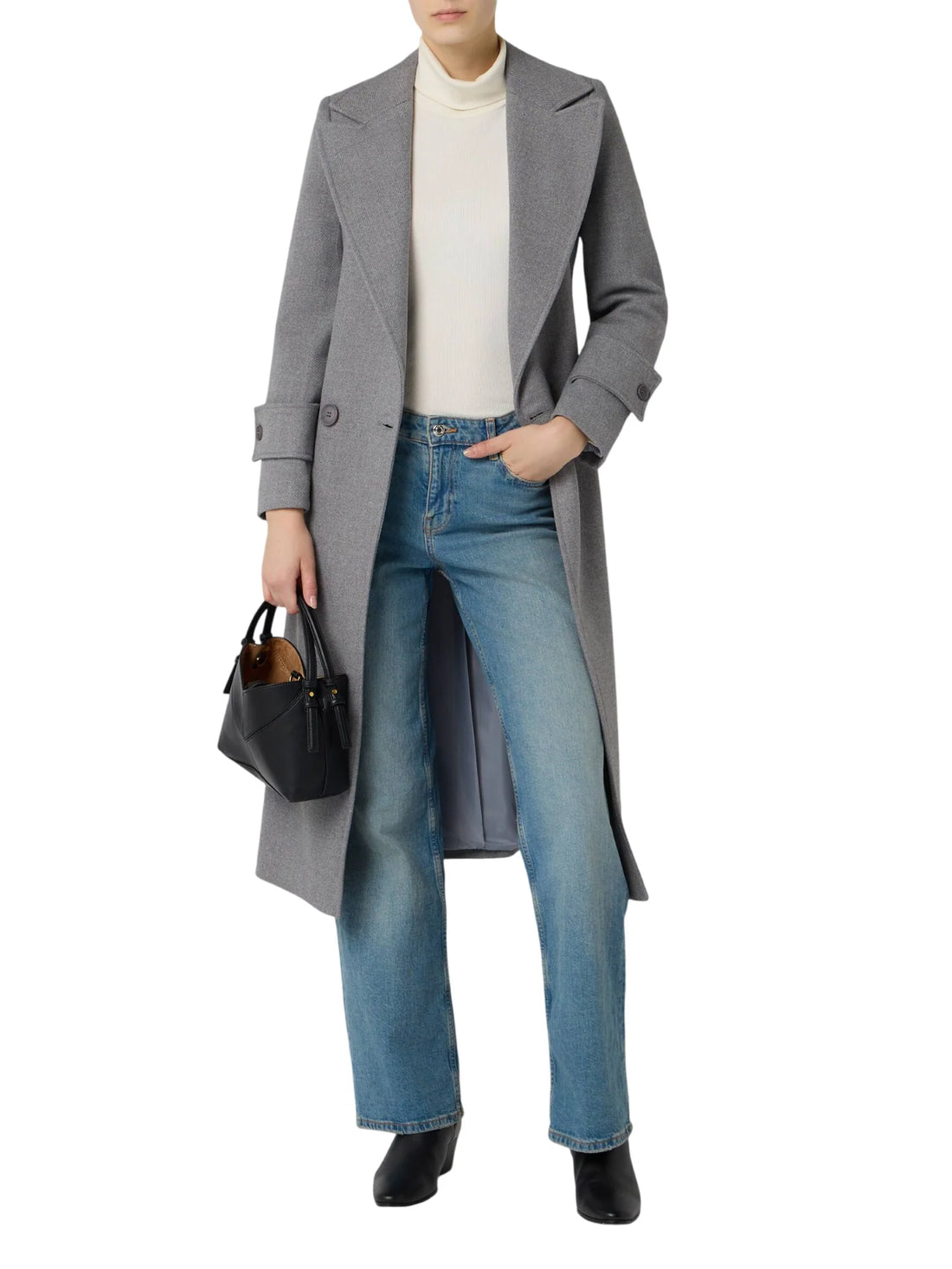 Sandro Ferrone cappotto lungo doppiopetto con cintura grigio melange