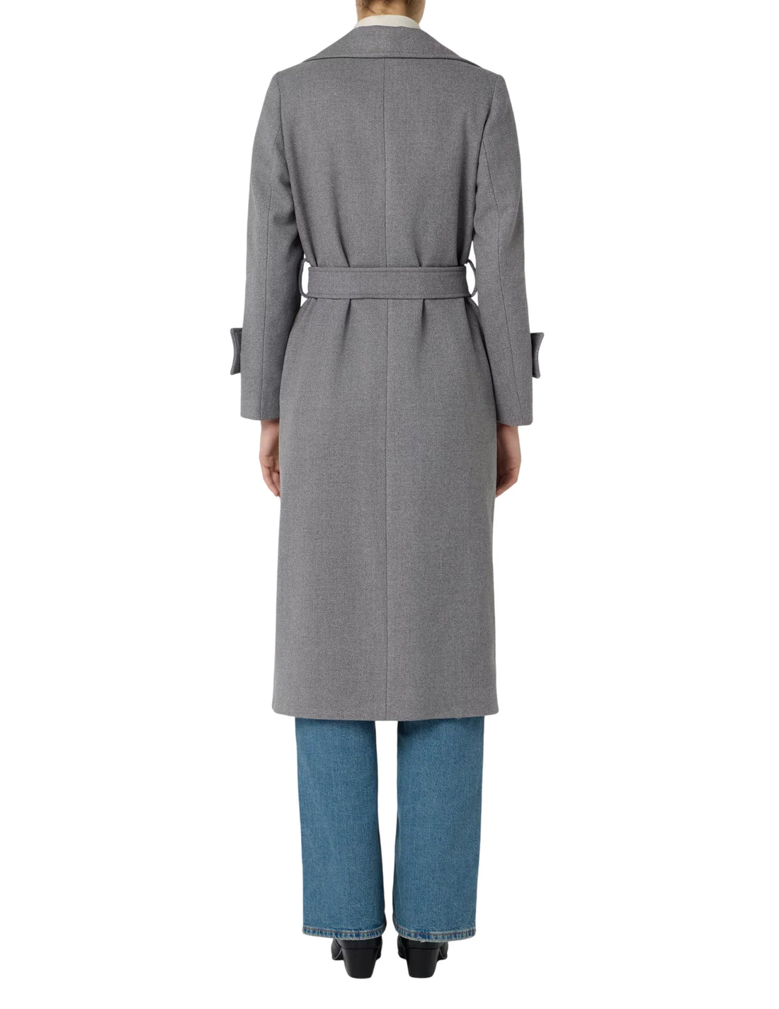 Sandro Ferrone cappotto lungo doppiopetto con cintura grigio melange