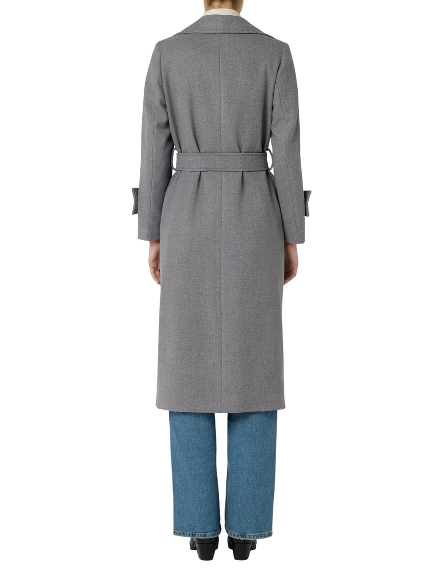 Sandro Ferrone cappotto lungo doppiopetto con cintura grigio melange