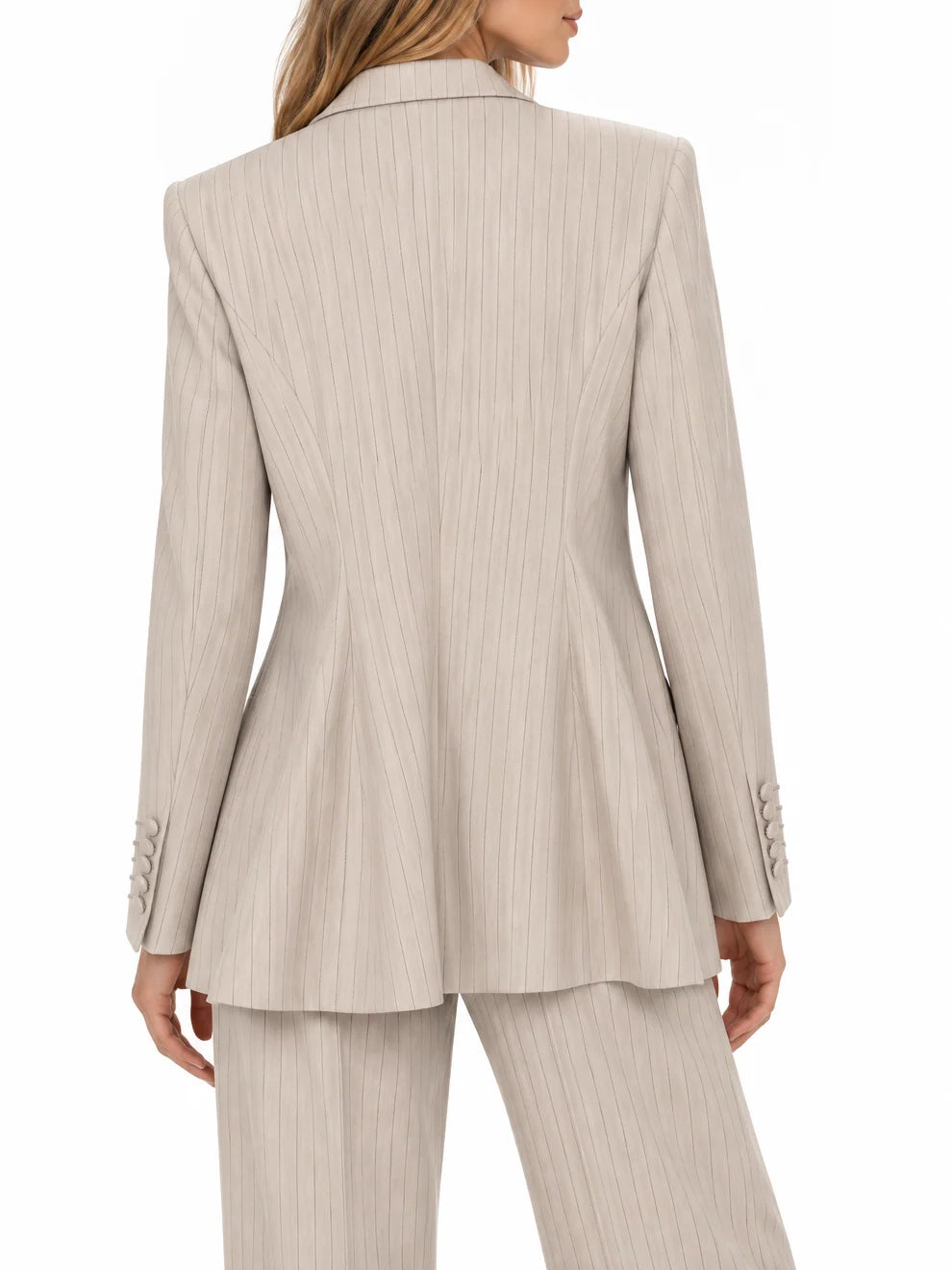 Silence giacca blazer gessata donna con laccetto beige
