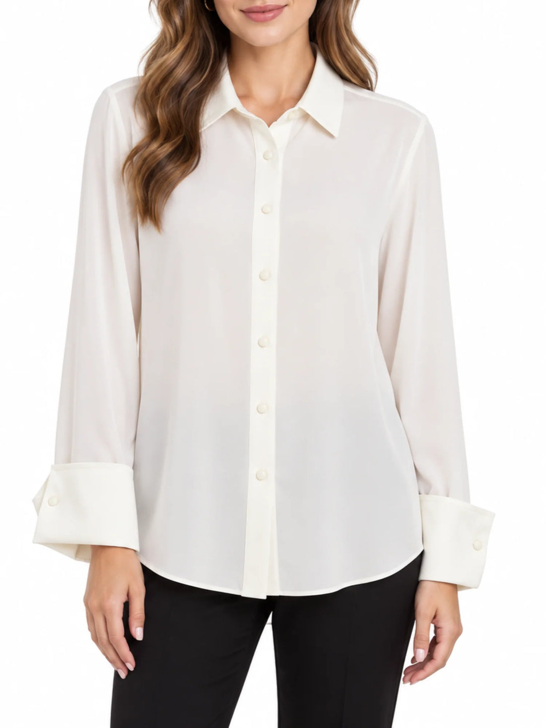 Silence camicia donna Authority in georgette con dettagli satin bianco latte