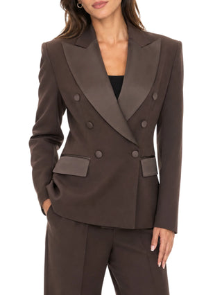 Silence giacca blazer donna doppiopetto con dettagli satin Vivian marrone SLGI023 DARK BROWN SILENCE 