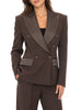 Silence giacca blazer donna doppiopetto con dettagli satin Vivian marrone
