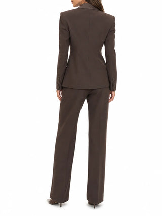 Silence giacca blazer donna doppiopetto con dettagli satin Vivian marrone SLGI023 DARK BROWN SILENCE