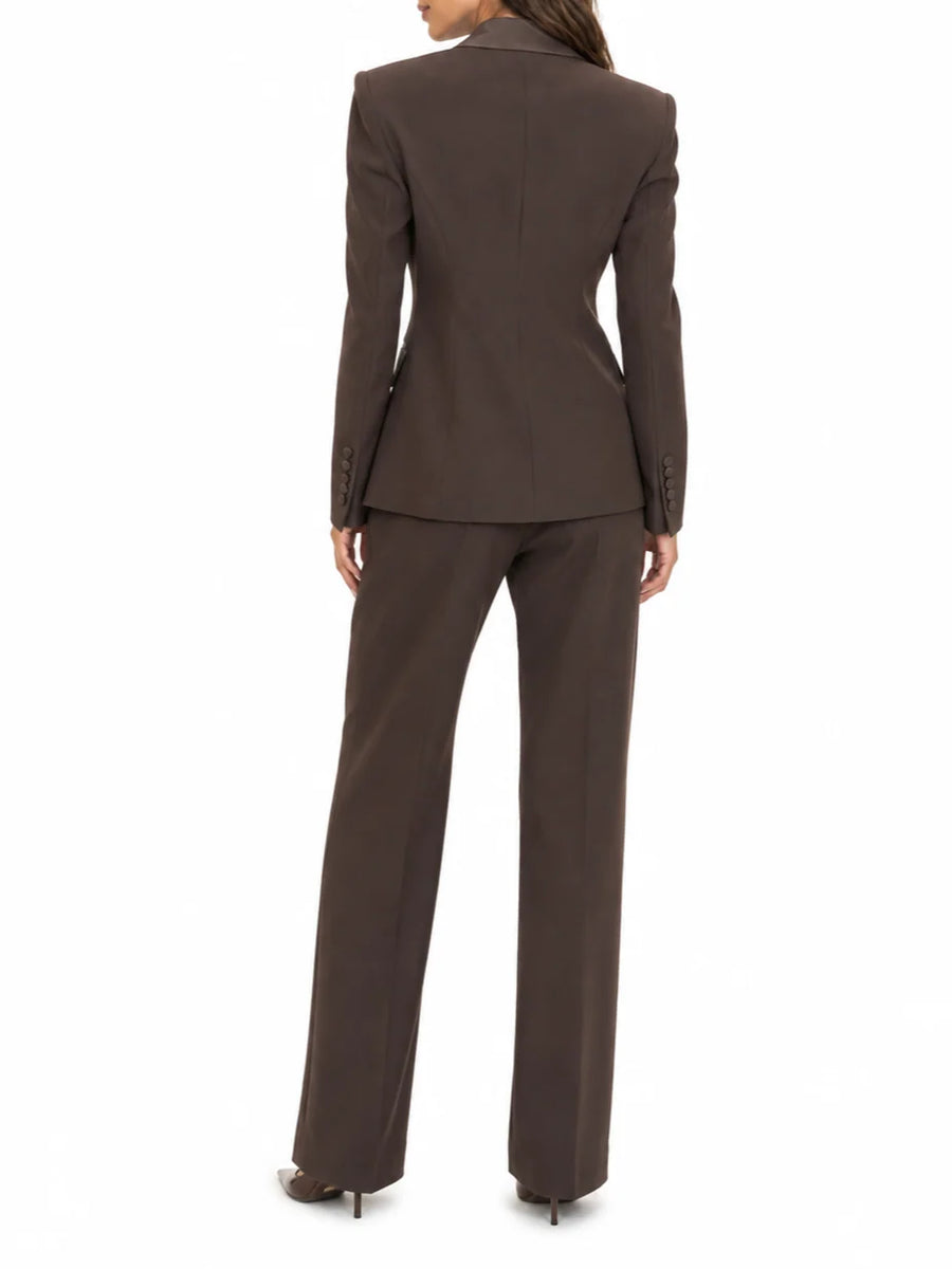 Silence giacca blazer donna doppiopetto con dettagli satin Vivian marrone
