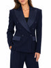 Silence giacca blazer donna doppiopetto con dettagli satin Vivian blu