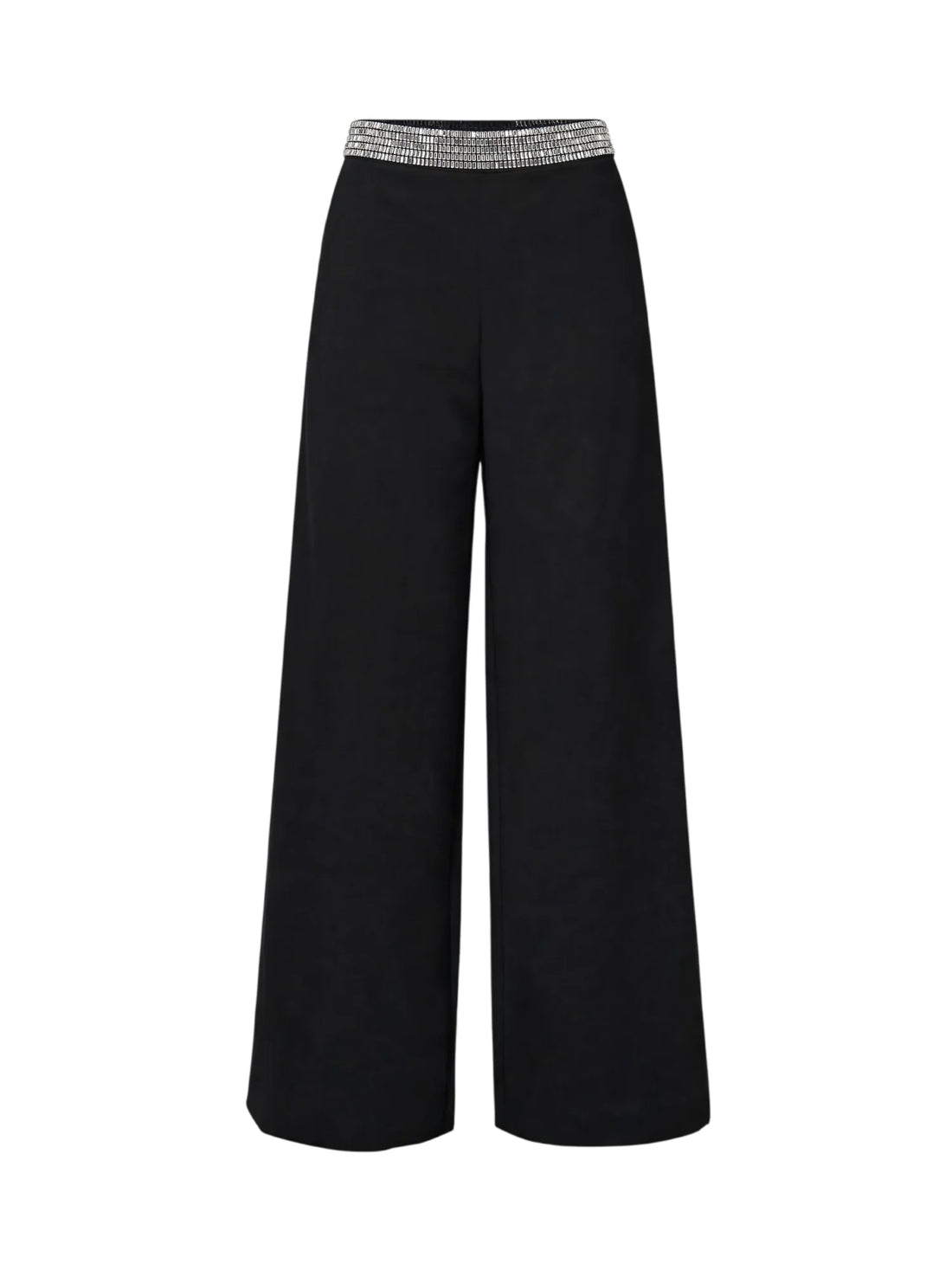 Silence pantaloni palazzo Karat con applicazioni gioiello nero
