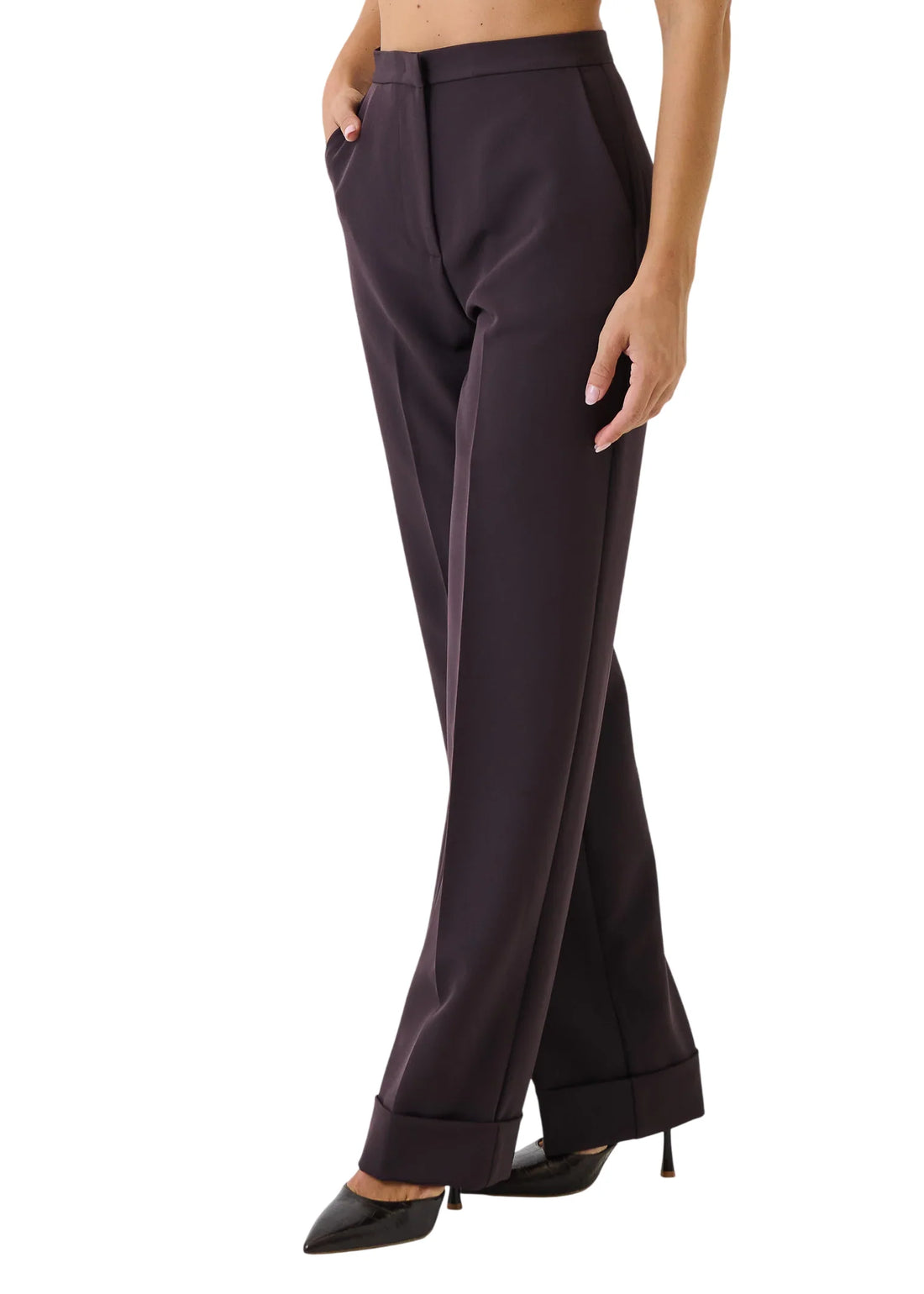 Silence pantaloni donna Phoenix gamba dritta con risvolto borgogna