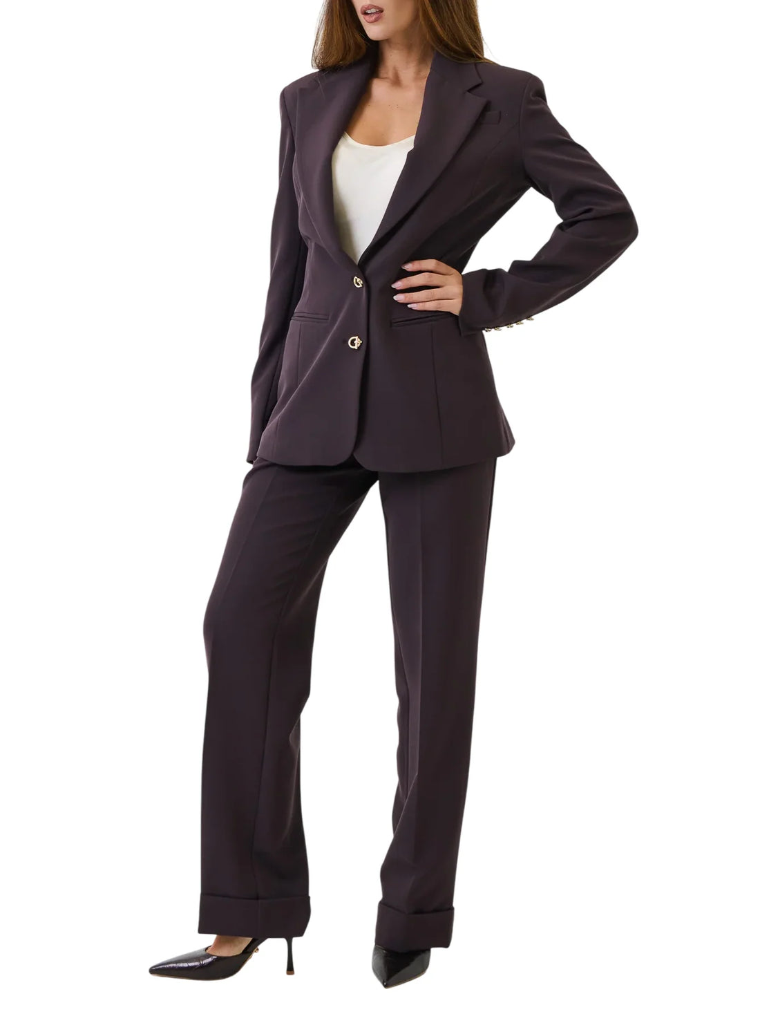 Silence pantaloni donna Phoenix gamba dritta con risvolto borgogna