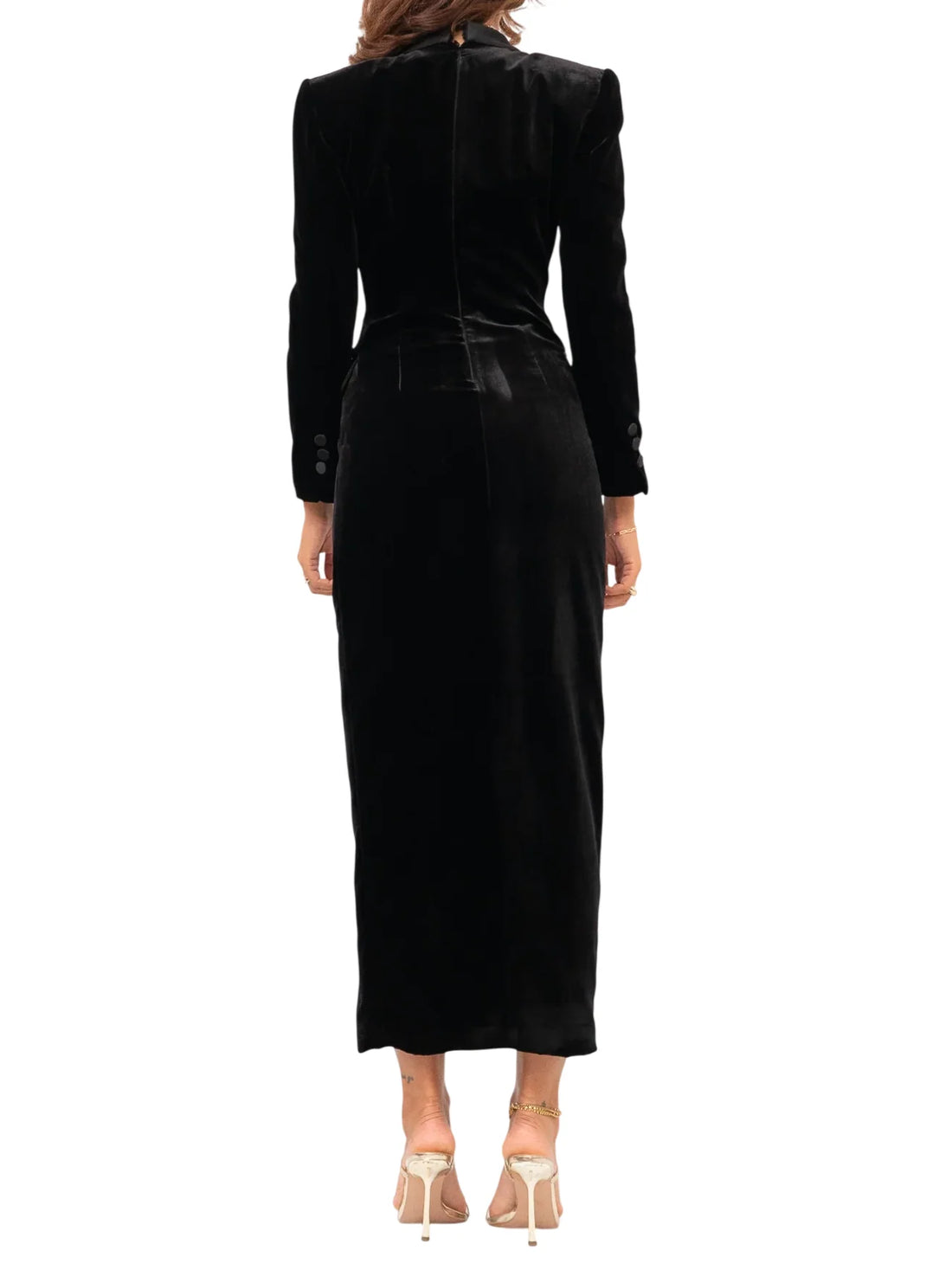Simona Corsellini abito lungo doppiopetto in velluto robe manteau nero