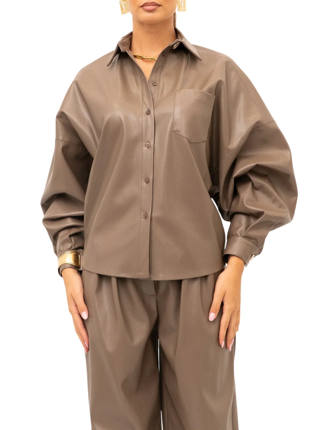 Simona Corsellini camicia donna in ecopelle tortora