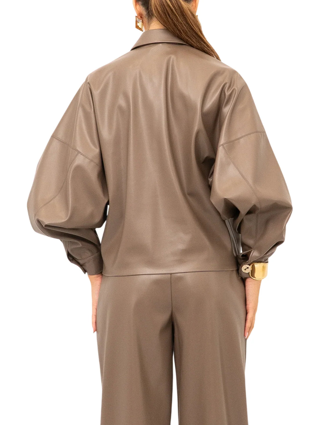 Simona Corsellini camicia donna in ecopelle tortora