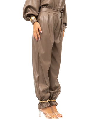 Simona Corsellini pantaloni donna in ecopelle con catenelle snake tortora CPPA01401 HAZELNUT SIMONA CORSELLINI 