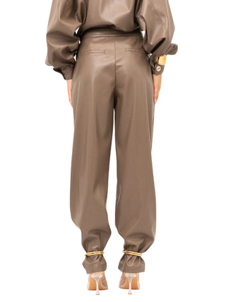 Simona Corsellini pantaloni donna in ecopelle con catenelle snake tortora CPPA01401 HAZELNUT SIMONA CORSELLINI