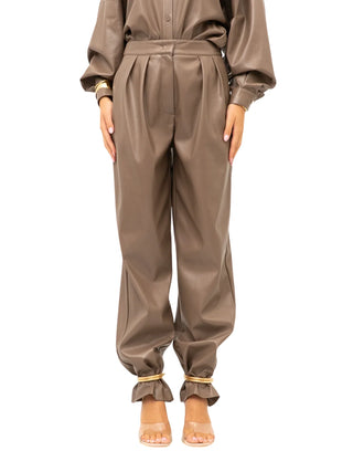 Simona Corsellini pantaloni donna in ecopelle con catenelle snake tortora CPPA01401 HAZELNUT SIMONA CORSELLINI 