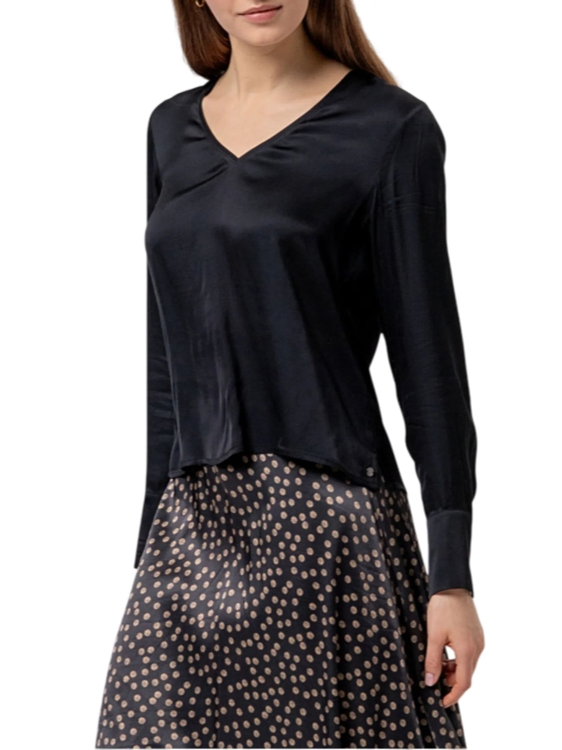 Surkana blusa in raso manica lunga donna nero
