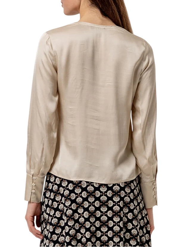 Surkana blusa in raso manica lunga donna beige