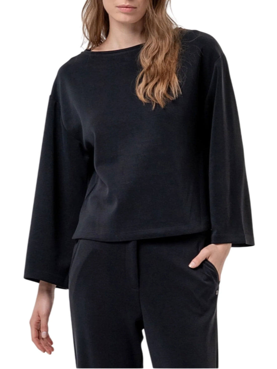 Surkana T-shirt donna misto modal scollo barchetta nero