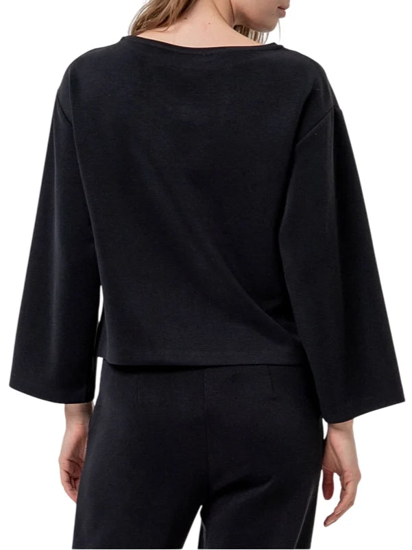 Surkana T-shirt donna misto modal scollo barchetta nero