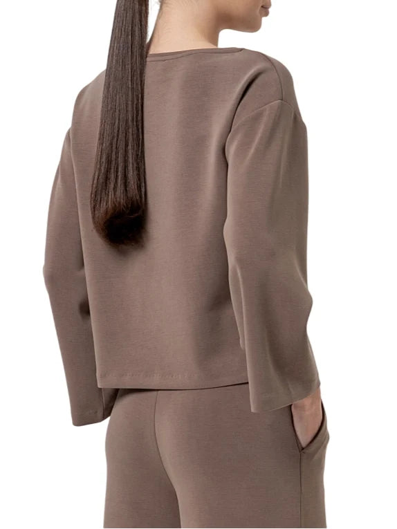 Surkana T-shirt donna misto modal scollo barchetta tortora