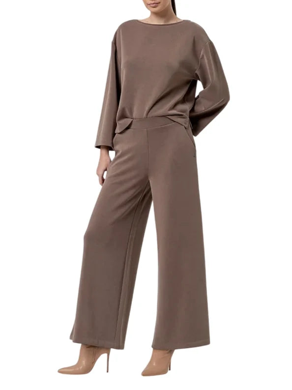 Surkana pantaloni palazzo donna misto modal tortora
