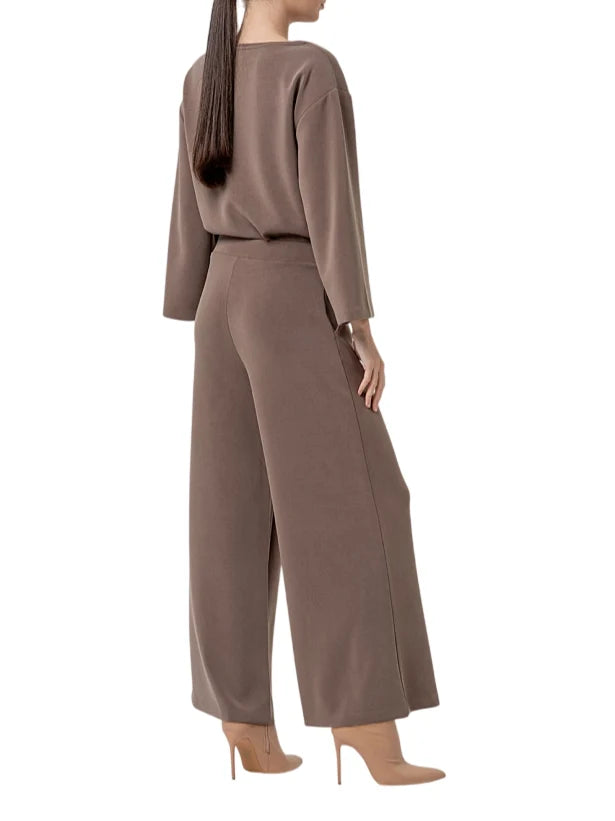 Surkana pantaloni palazzo donna misto modal tortora