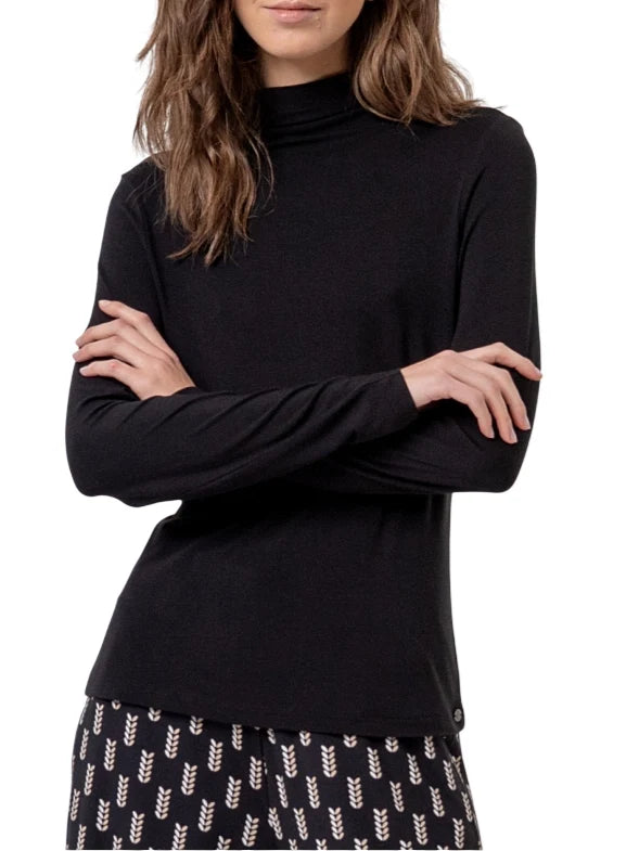 Surkana T-shirt lupetto maniche lunghe in viscosa nero