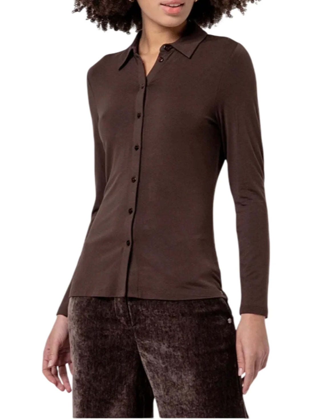Surkana camicia donna in viscosa manica lunga slim marrone