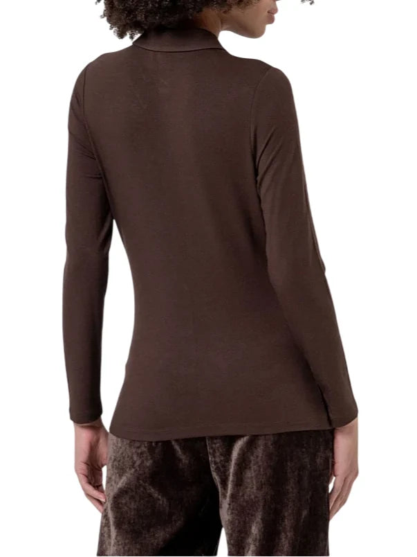 Surkana camicia donna in viscosa manica lunga slim marrone
