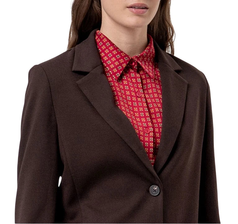 Surkana giacca blazer monopetto donna misto viscosa marrone moro