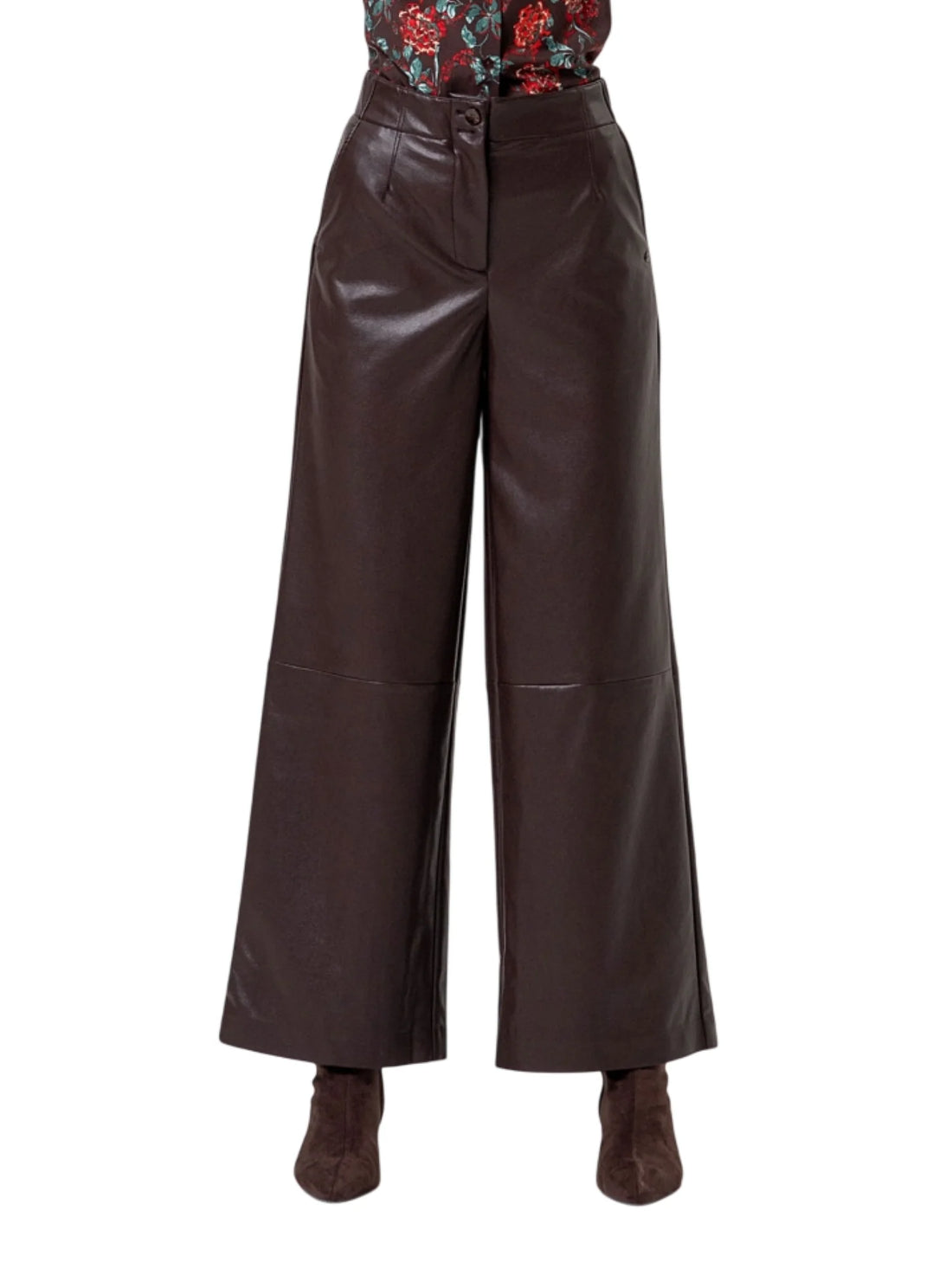Surkana pantaloni palazzo in ecopelle donna marrone