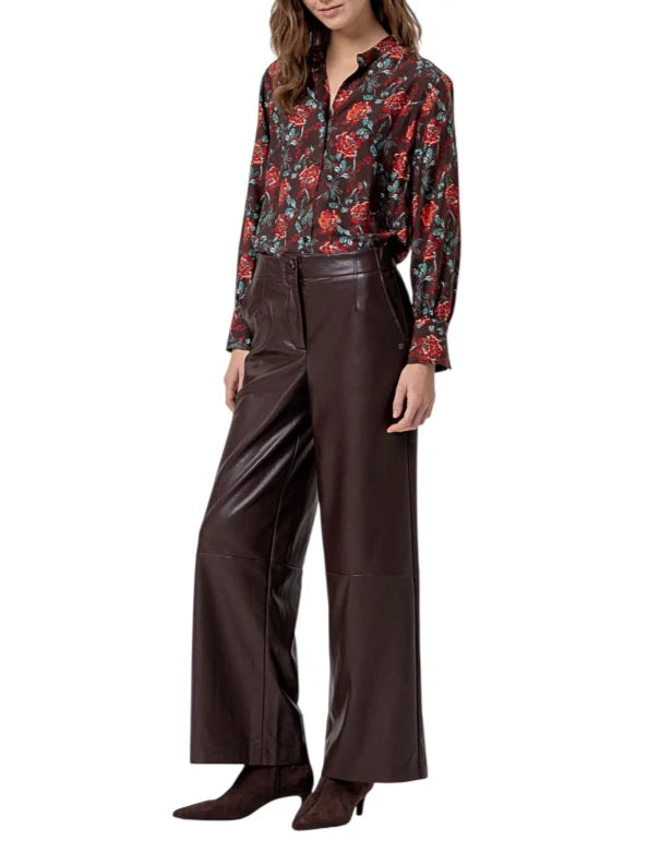 Surkana pantaloni palazzo in ecopelle donna marrone