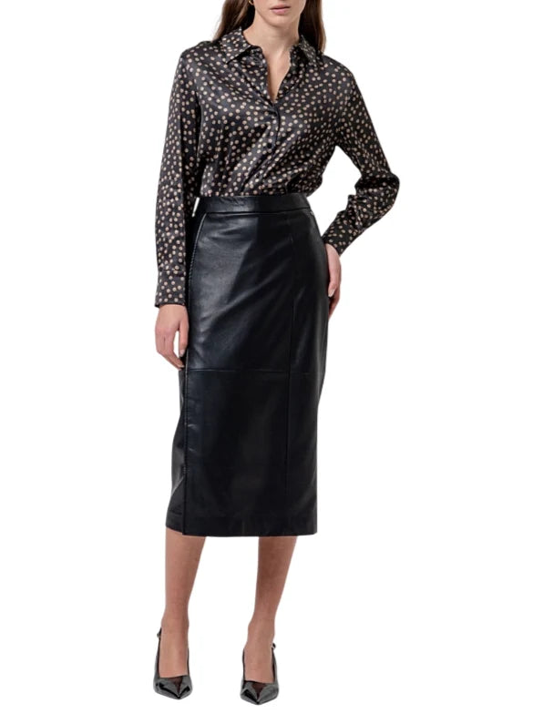 Surkana gonna midi tubino donna in ecopelle nero